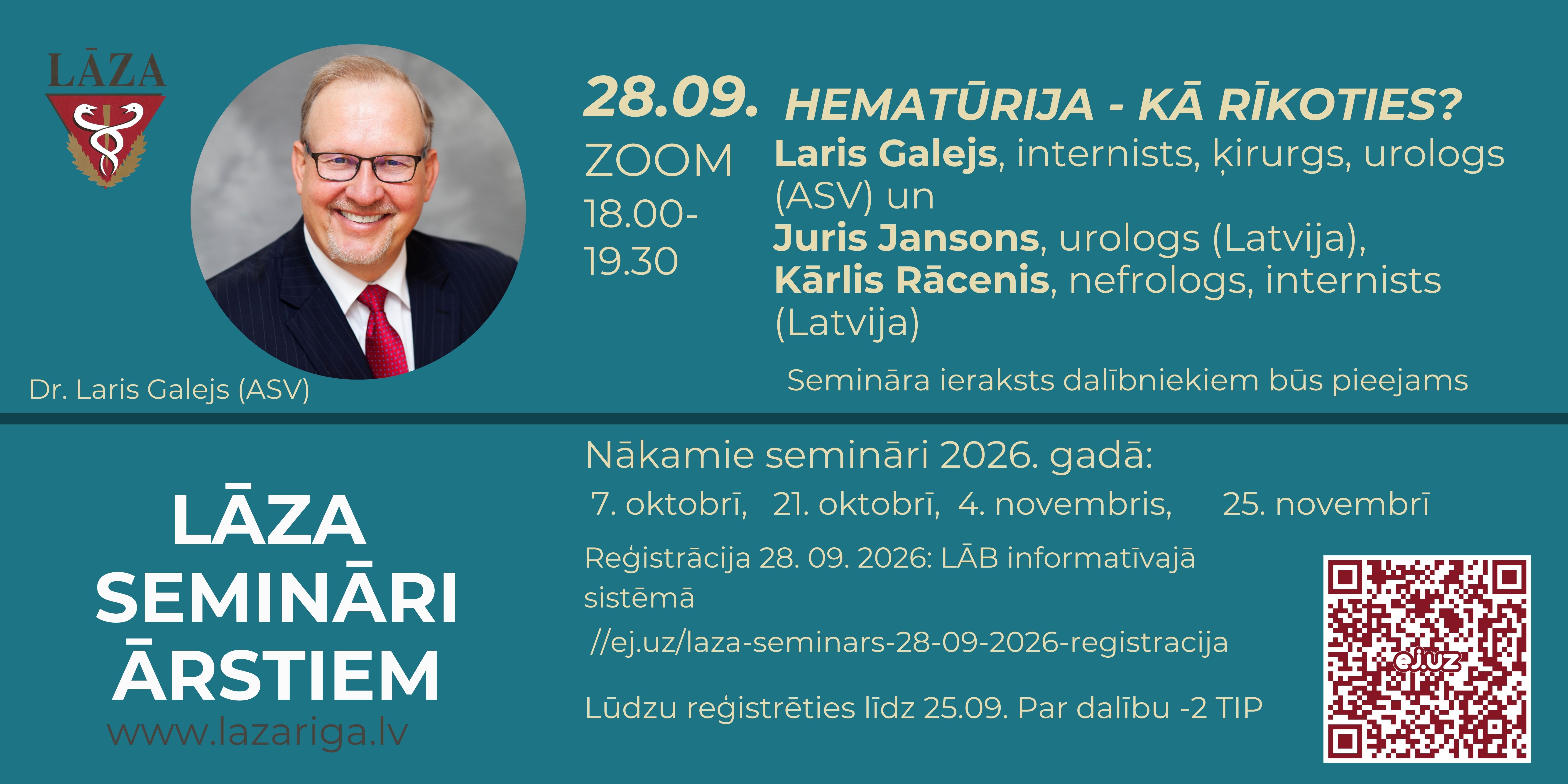 LĀZA seminārs ārstiem 28.septembrī